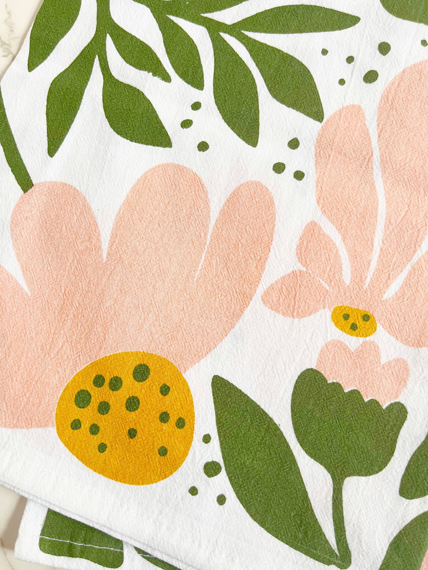 Tiger Floral Tea Towel - Modern Boho Pink and Green Flowers