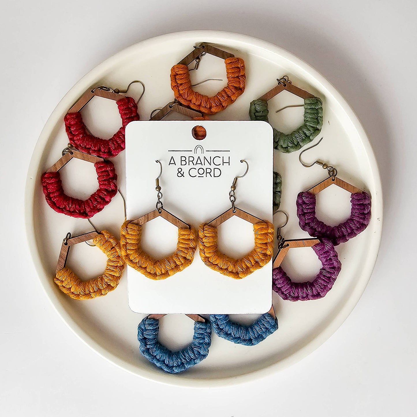 Macrame Honeycomb Earrings Bright Rainbow