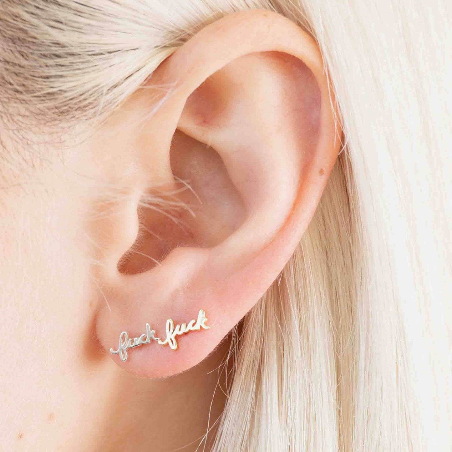 Fuck Script Stud Earring - Gold