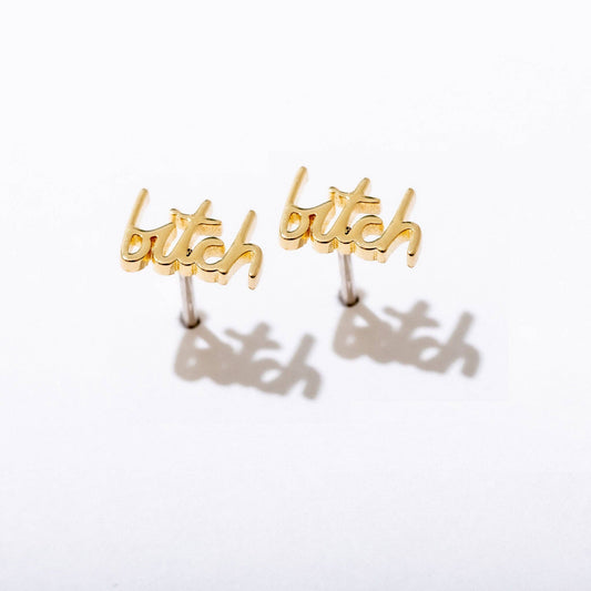 Bitch Swear Stud Earrings - Gold