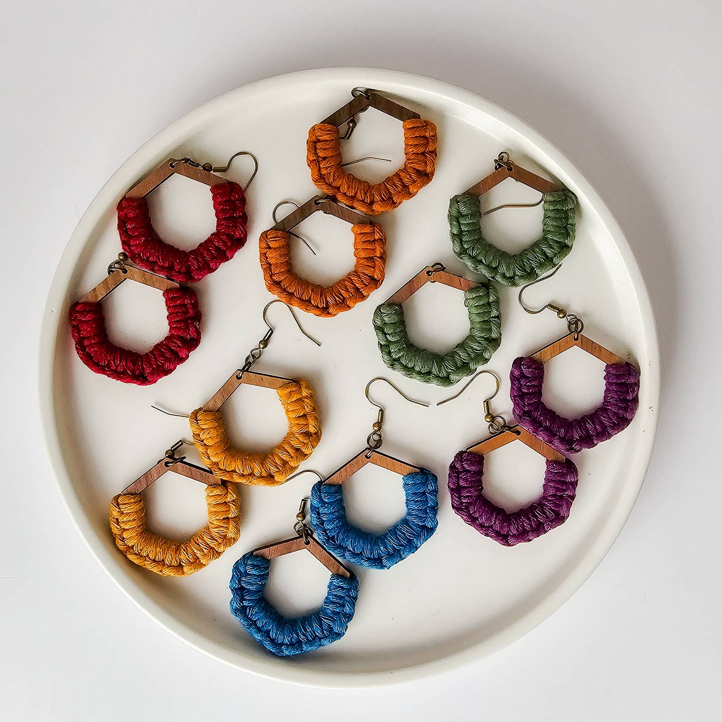 Macrame Honeycomb Earrings Bright Rainbow