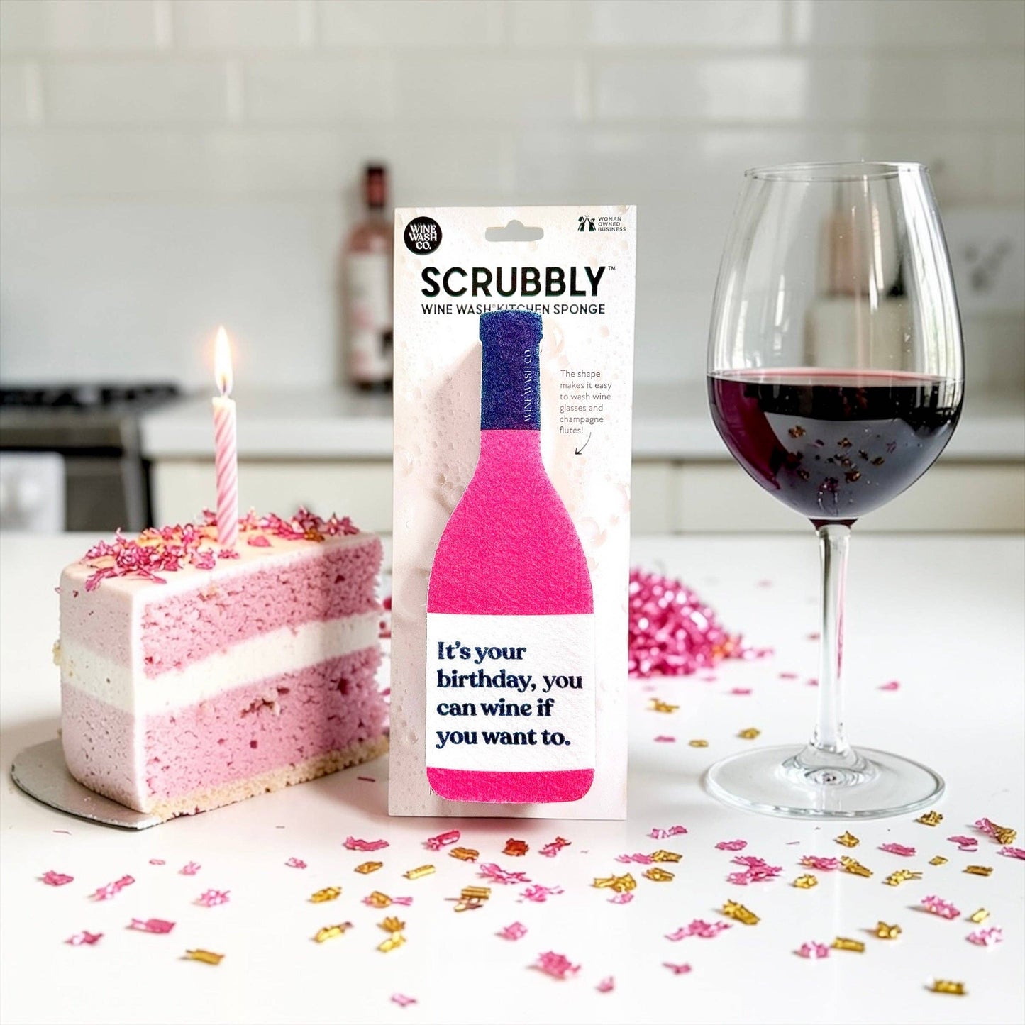 Scrubbly Wine Sponge - Birthday Pink