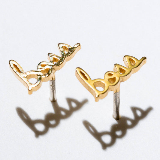 Boss 14k Gold Plated Word Studs