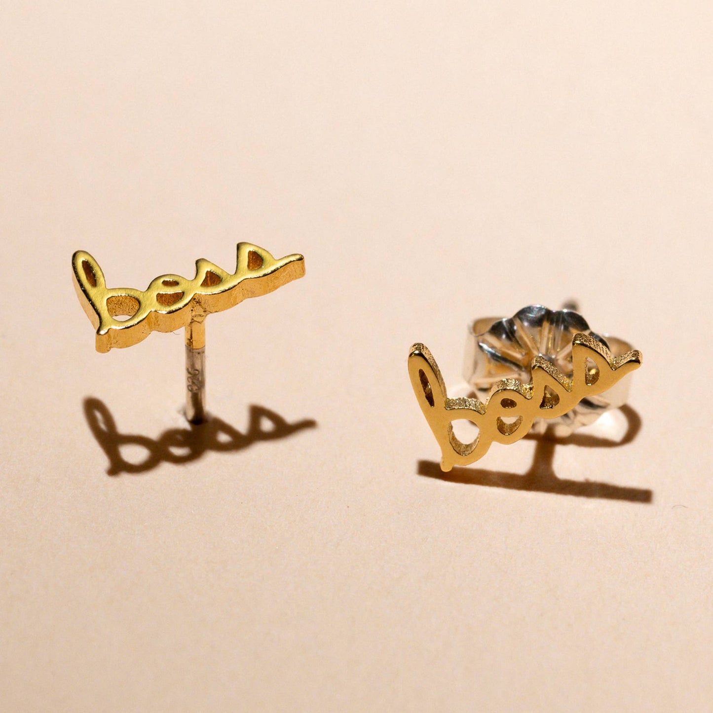 Boss 14k Gold Plated Word Studs