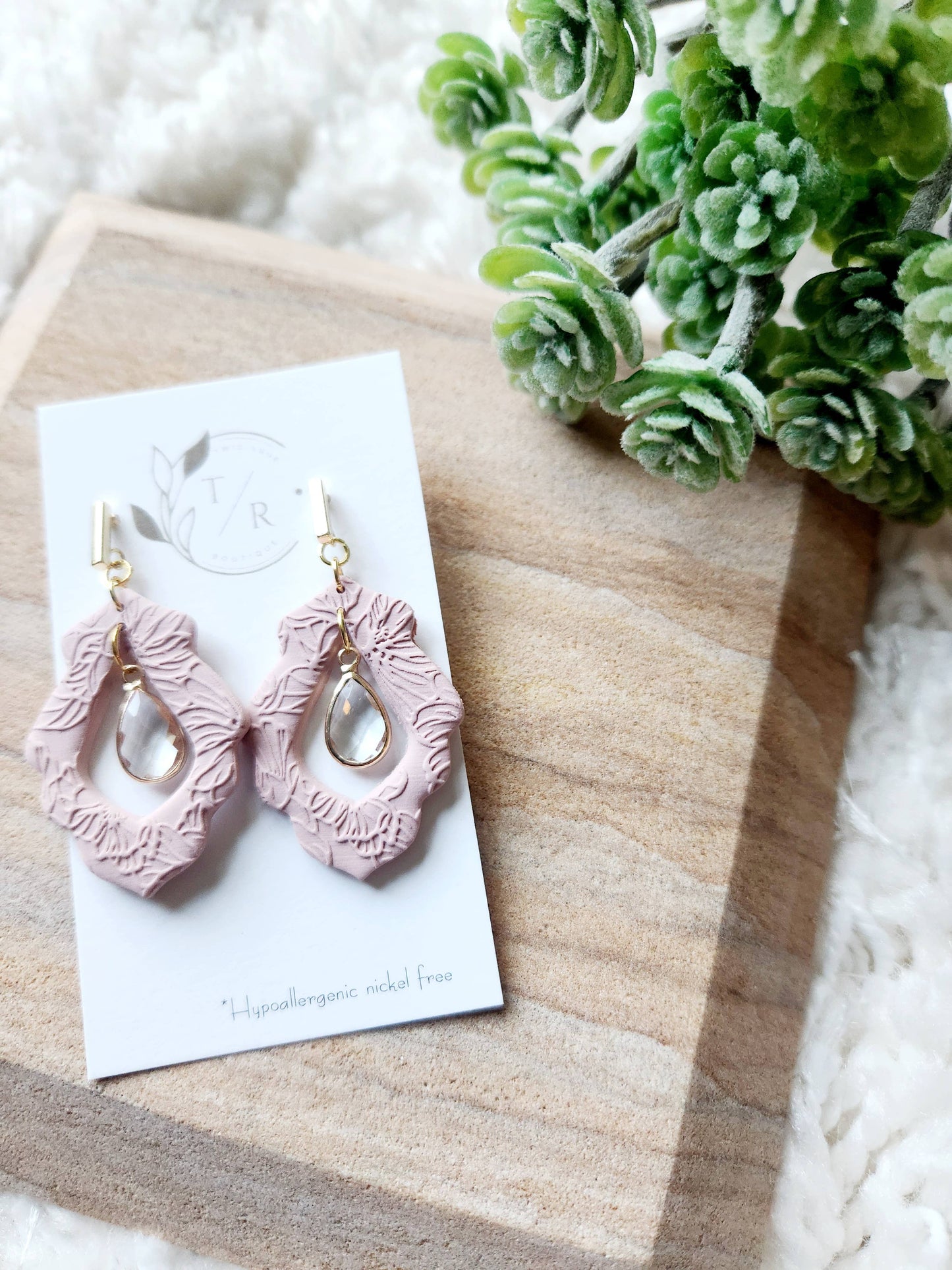 Willow| Floral clay earring with crystal teardrop