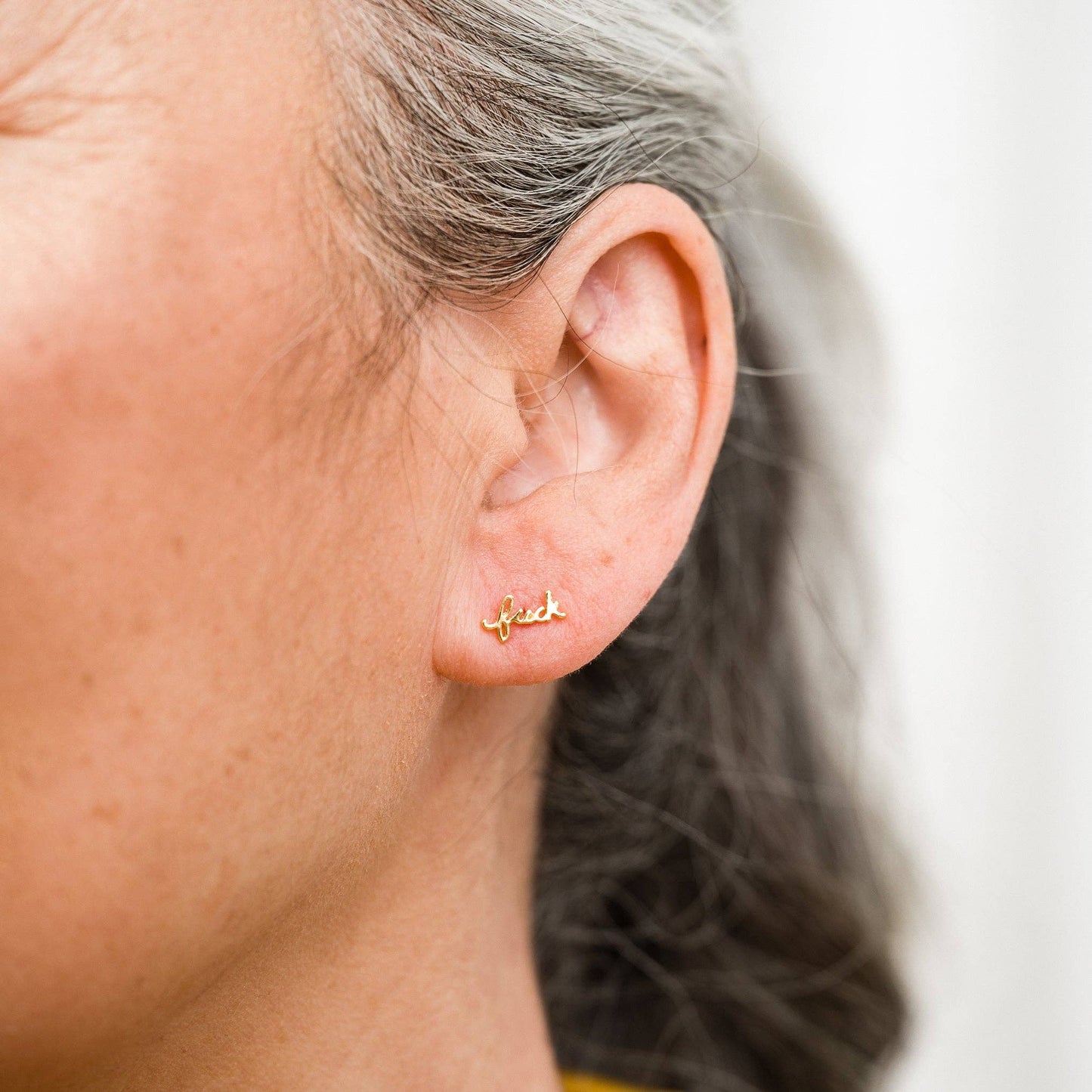 Fuck Script Stud Earring - Gold