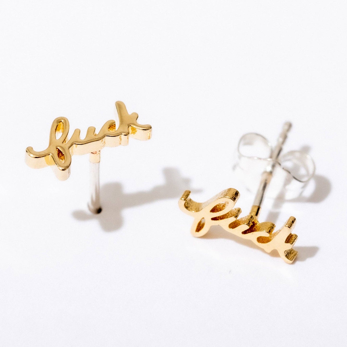 Fuck Script Stud Earring - Gold