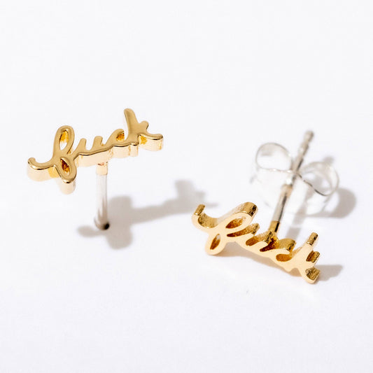 Fuck Script Stud Earring - Gold