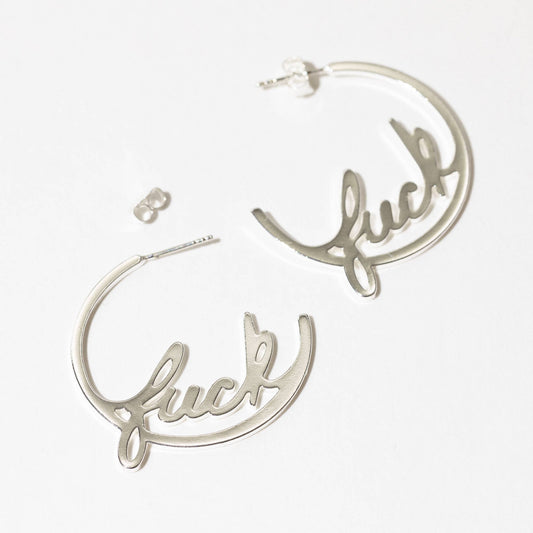 Fuck Hoop Earrings - 14K Gold or Sterling Silver Plate