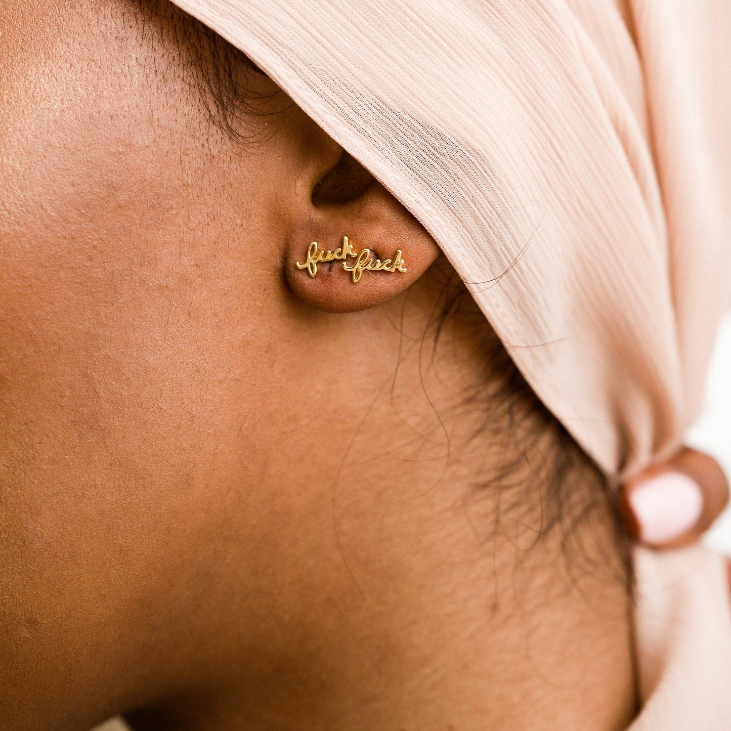 Fuck Script Stud Earring - Gold