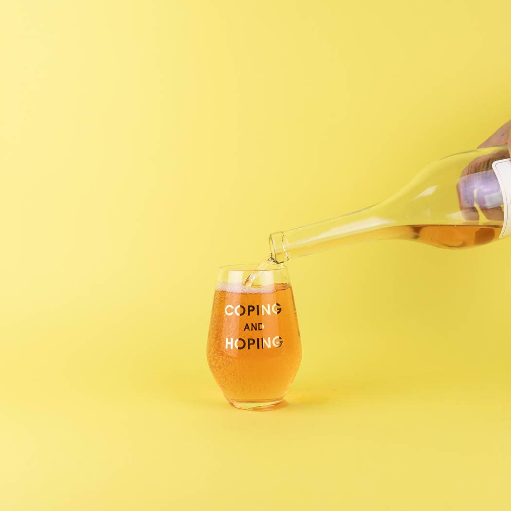 Coping and Hoping - Gold Foil Stemless Wine Glass