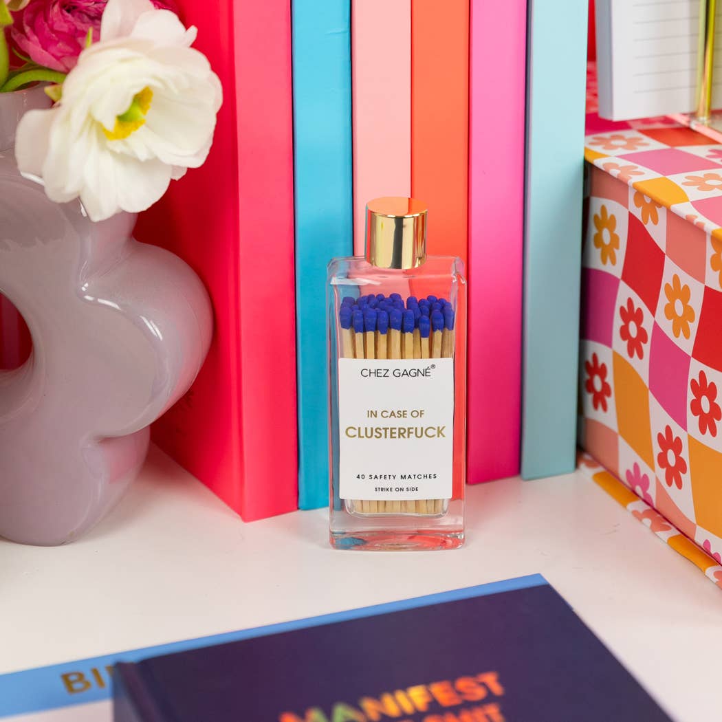 In Case of Clusterfuck - Glass Bottle Safety Matches - Royal Blue