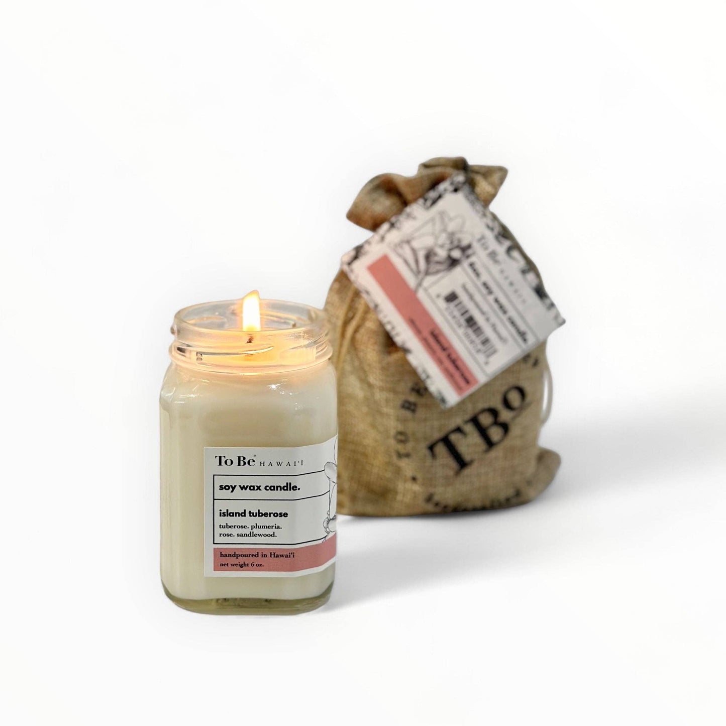 Island tuberose soy wax candle.
