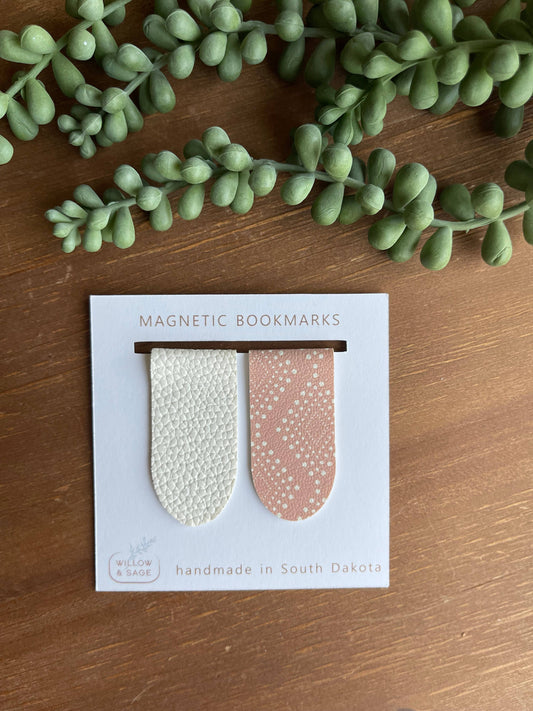 Rose Diamond Dots & White Magnetic Bookmark Pair