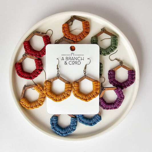 Macrame Honeycomb Earrings Bright Rainbow