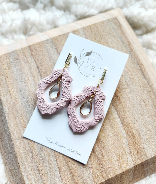 Willow| Floral clay earring with crystal teardrop