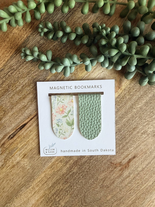 Sage & Spring Floral Magnetic Bookmark Pair