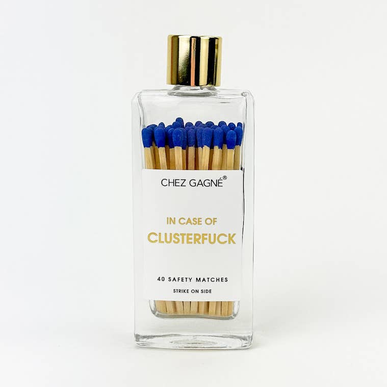 In Case of Clusterfuck - Glass Bottle Safety Matches - Royal Blue