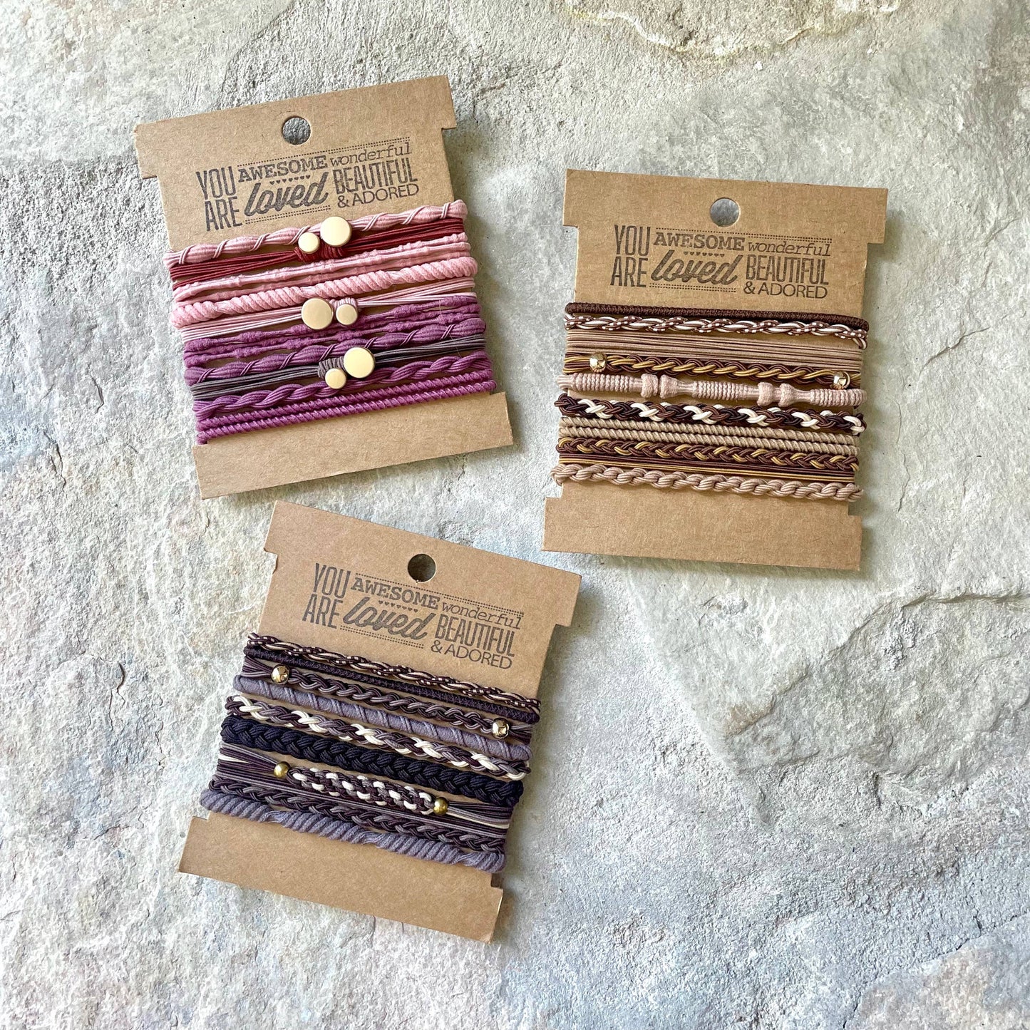 Boho Hair Ties on Kraft Card | Purple & Gray