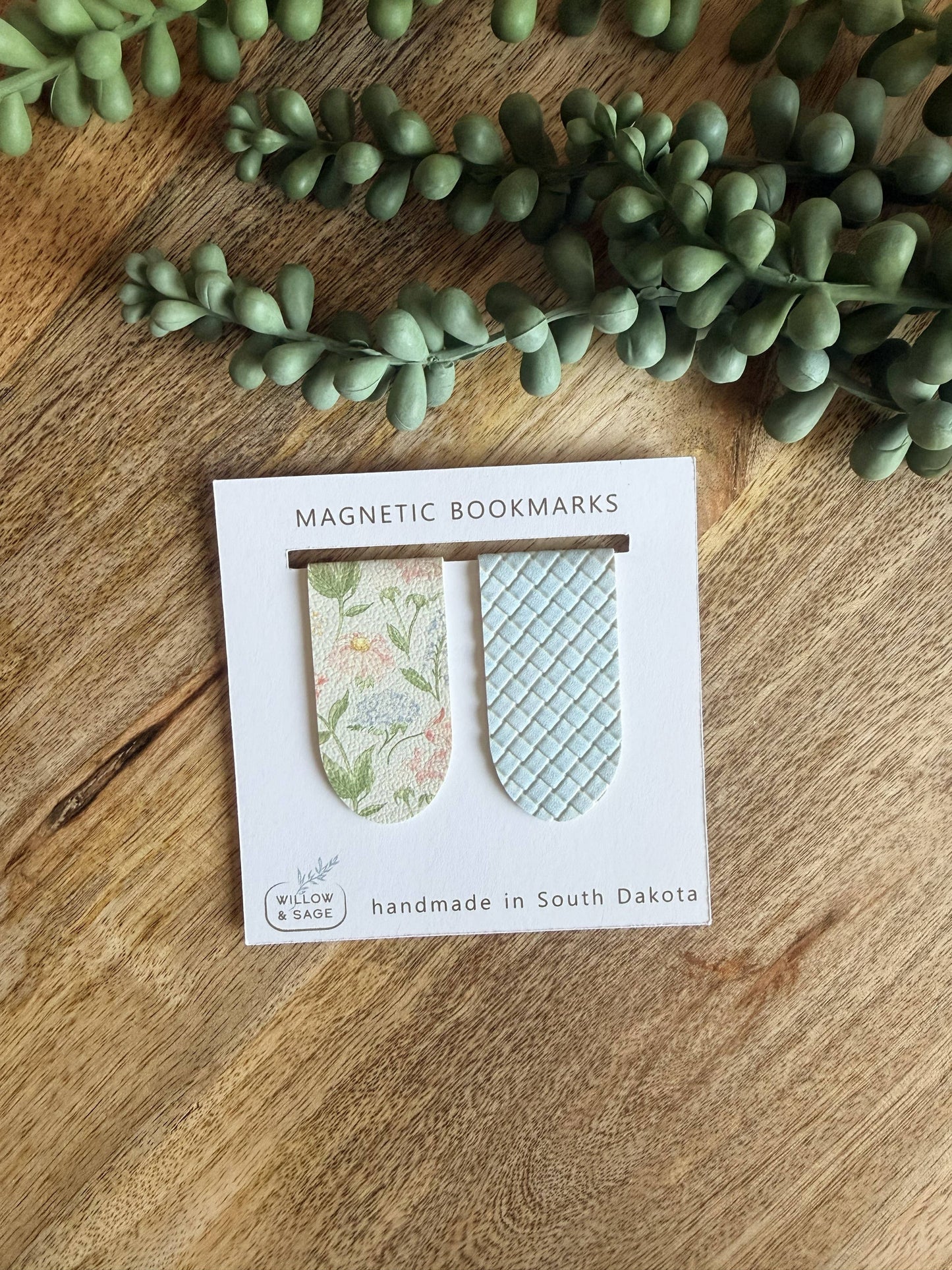 Light Blue & Spring Floral Magnetic Bookmark Pair