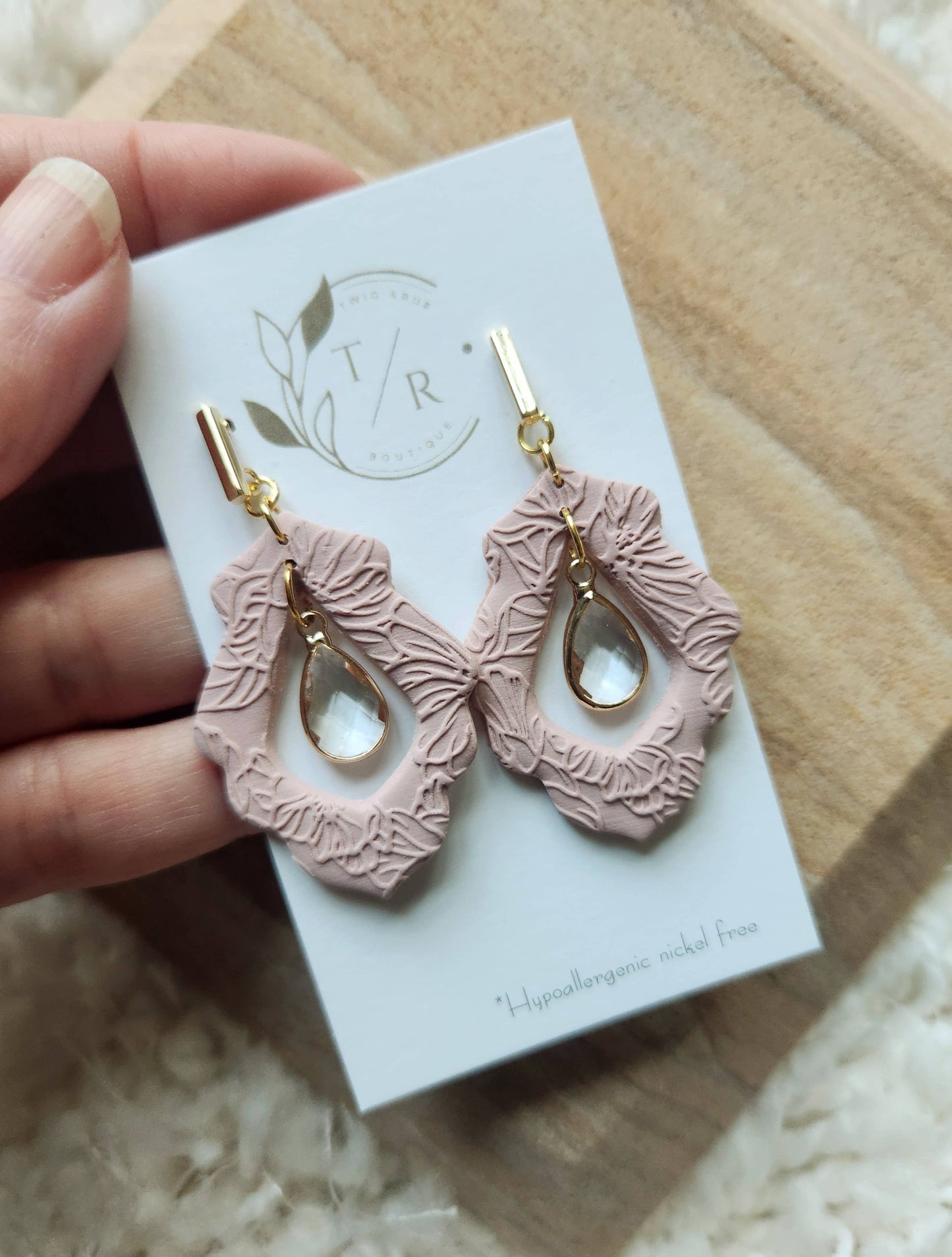 Willow| Floral clay earring with crystal teardrop