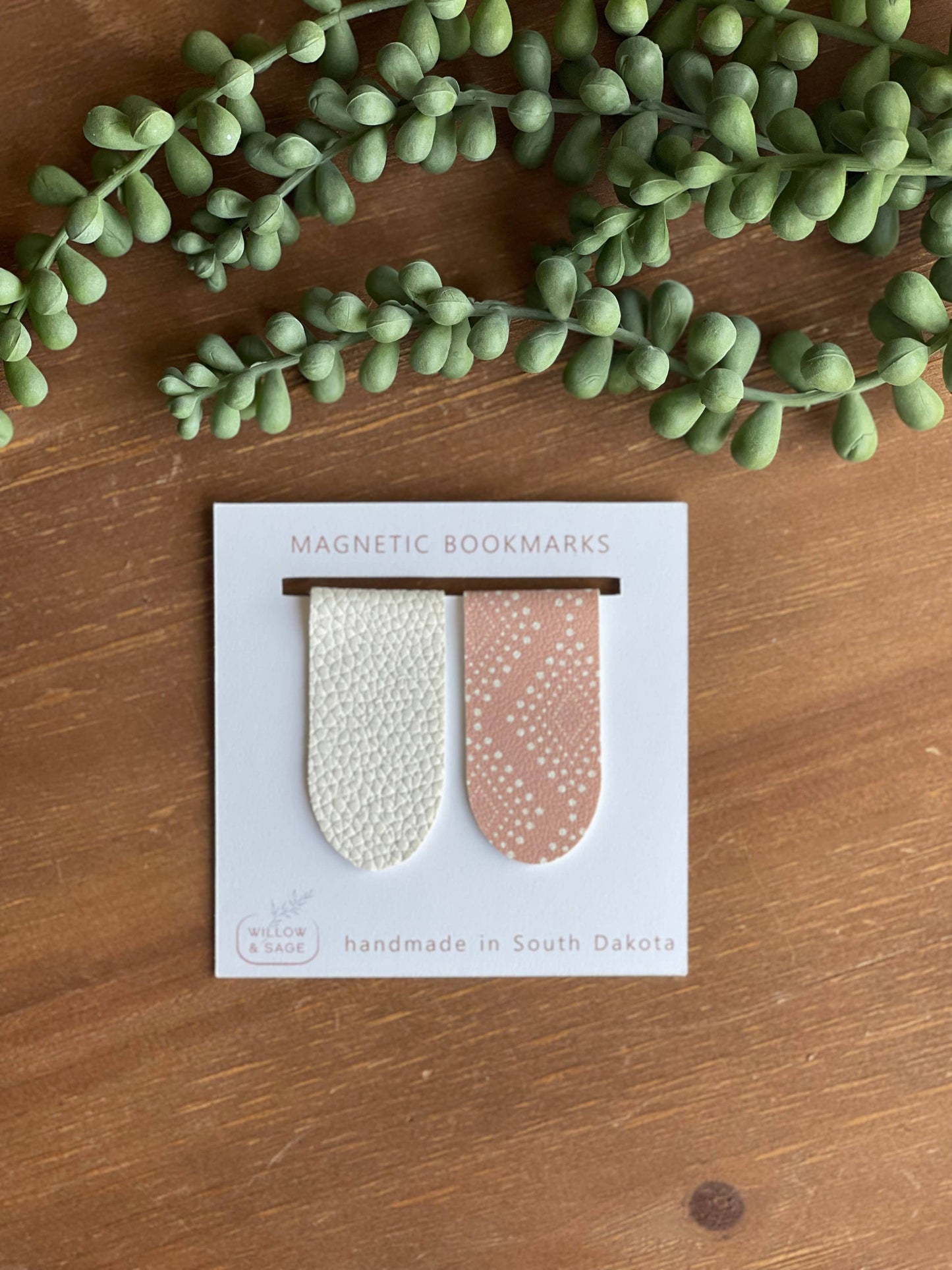 Rose Diamond Dots & White Magnetic Bookmark Pair