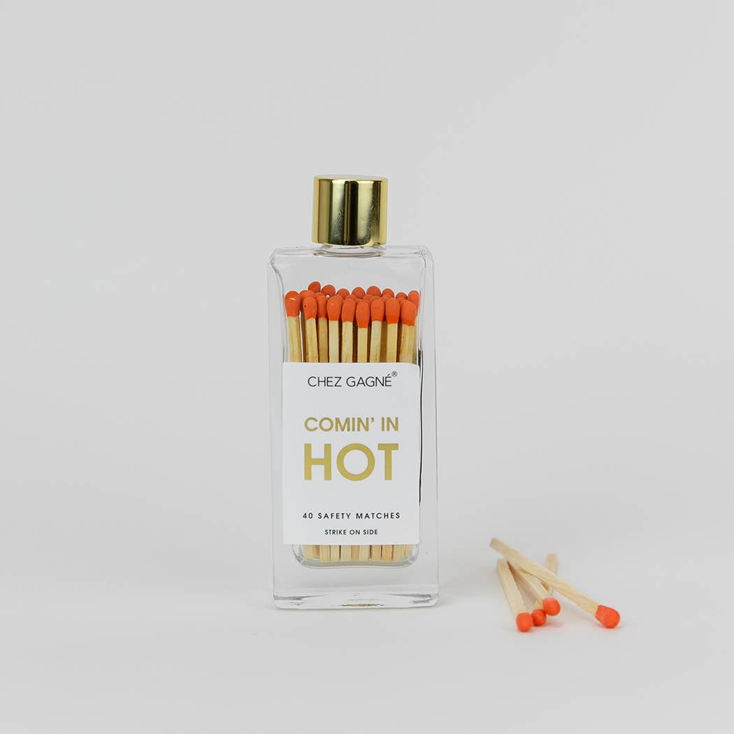 Coming In Hot - Glass Bottle Safety Matches - Orange