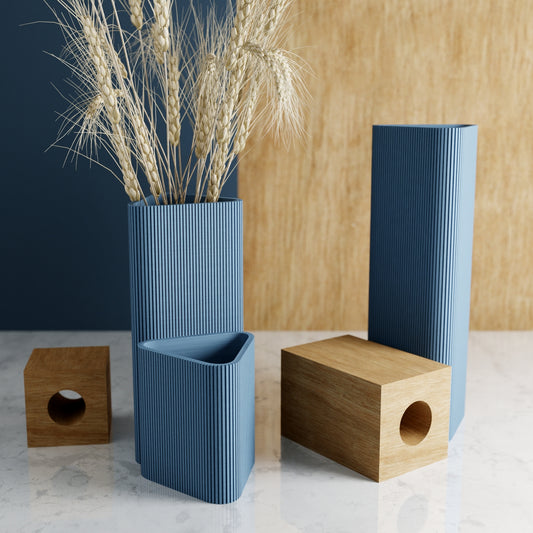 Triangle Vase - 10” Muted Blue