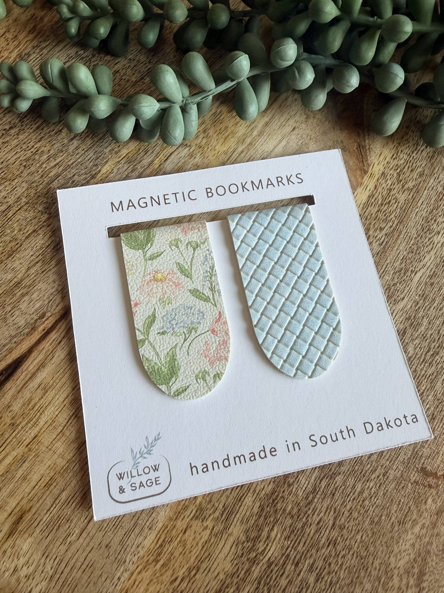 Light Blue & Spring Floral Magnetic Bookmark Pair