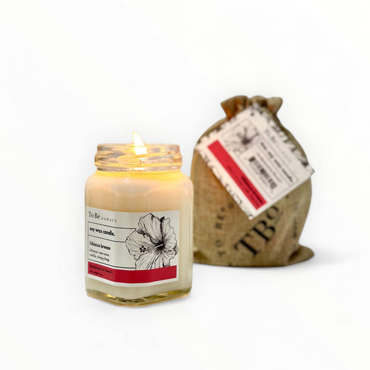 Hibiscus breeze soy wax candle.