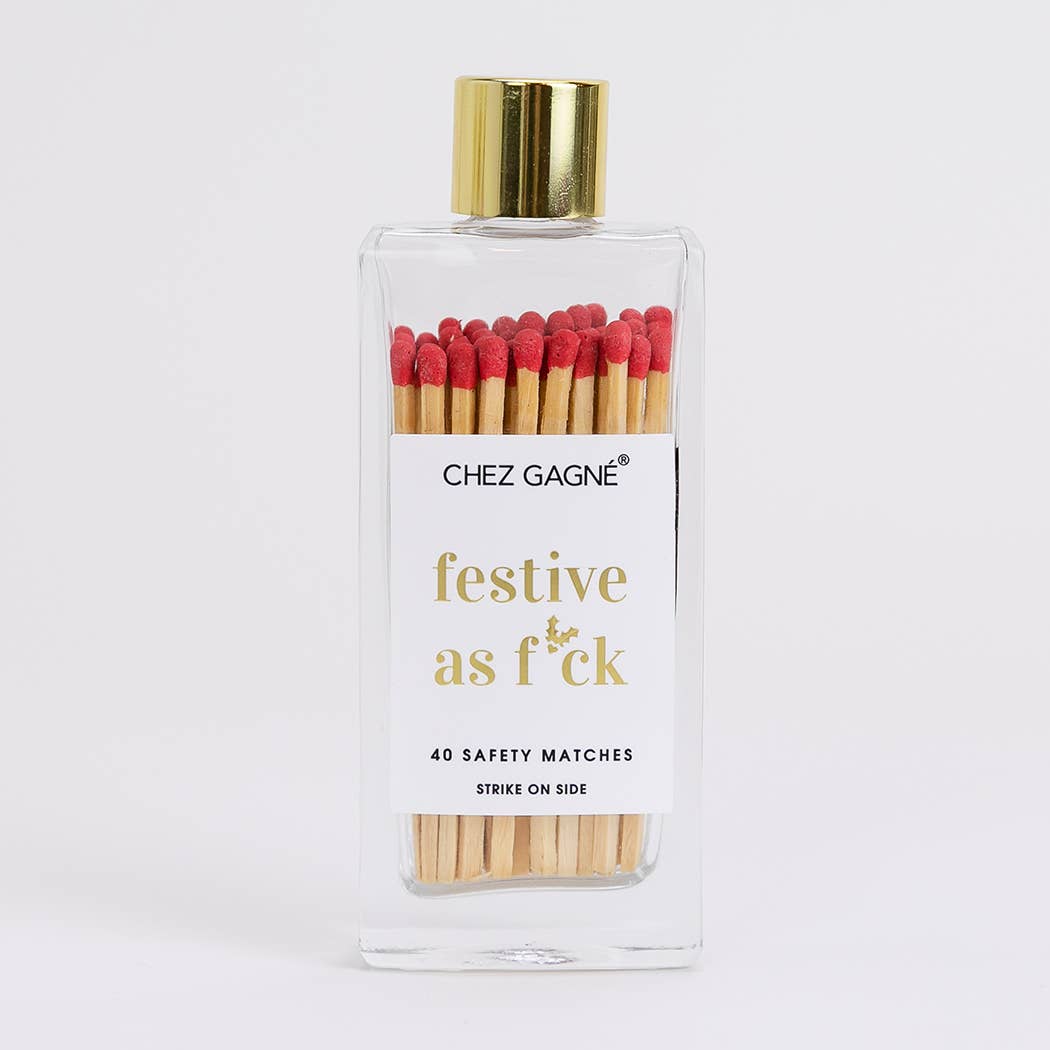 Festive As Fuck - Holiday Glass Bottle Safety Matches - Red