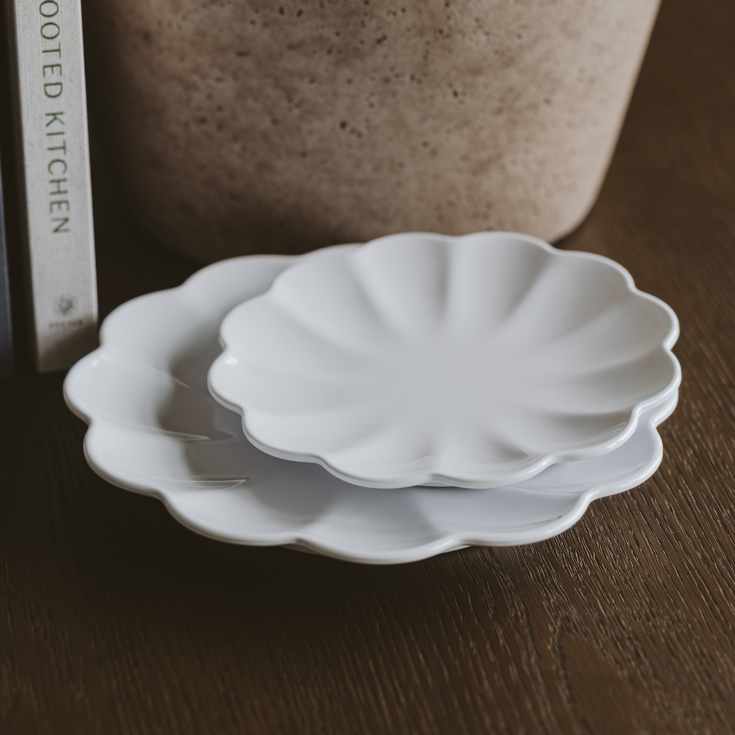 White Scalloped Serving Tray Set of 2 - Home Decor
