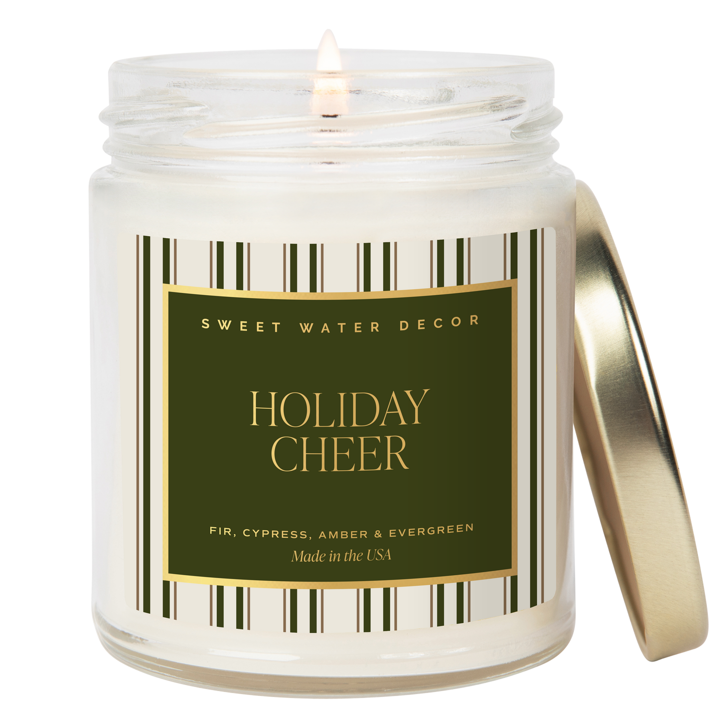 Holiday Cheer Stripes 9 oz Soy Candle - Christmas Decor