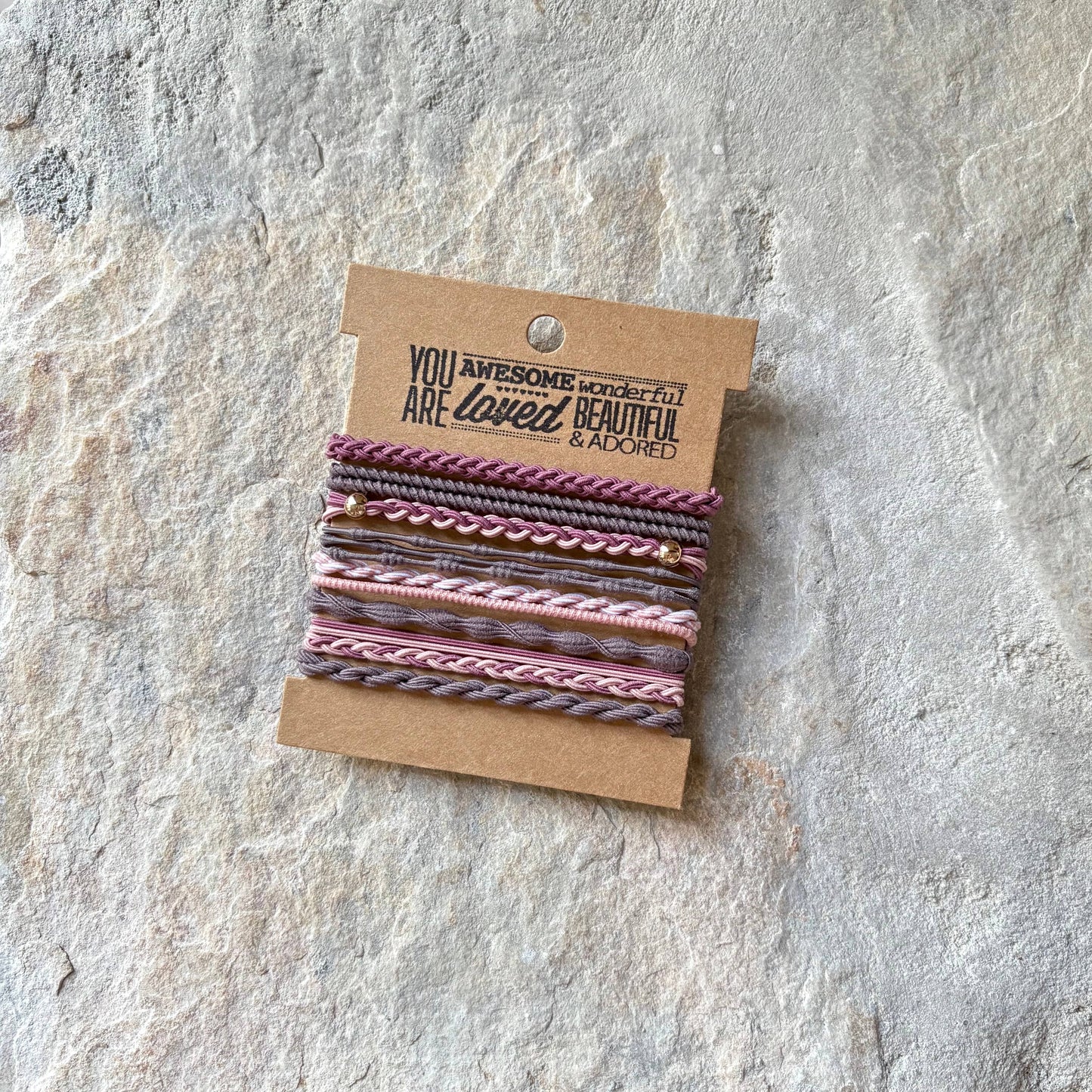 Boho Hair Ties on Kraft Card | Purple & Gray