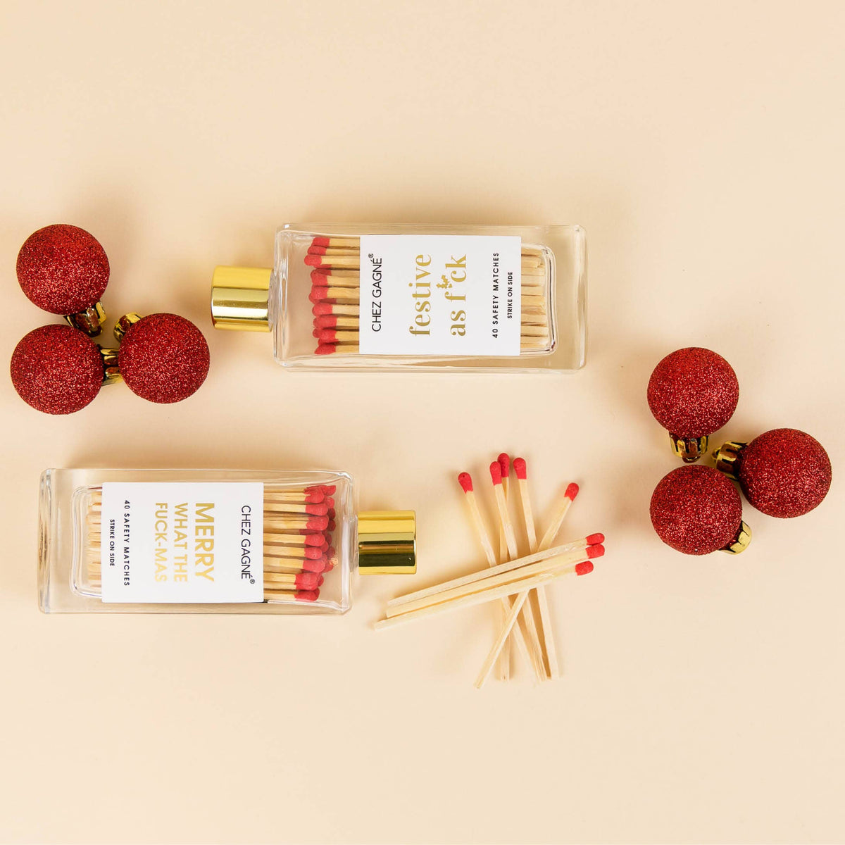 Festive As Fuck - Holiday Glass Bottle Safety Matches - Red
