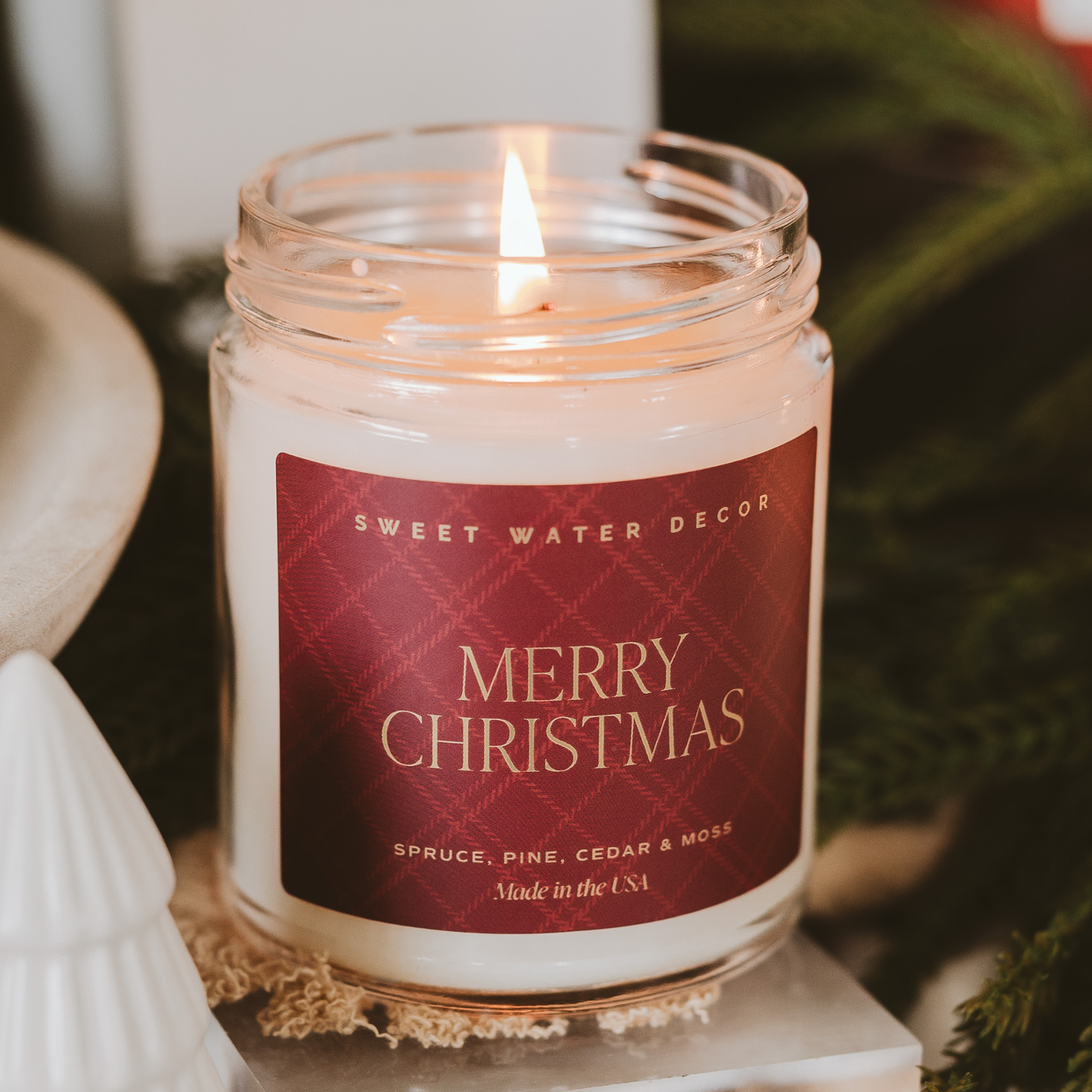 Merry Christmas Red 9 oz Soy Candle - Christmas Decor