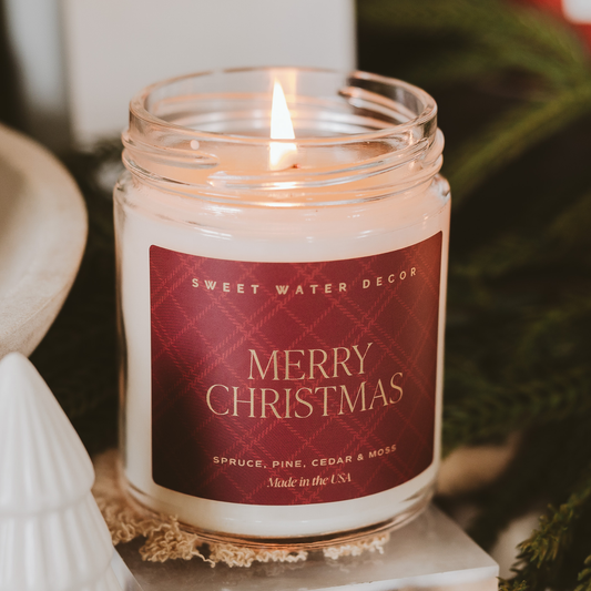 Merry Christmas Red 9 oz Soy Candle - Christmas Decor